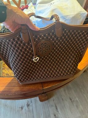 Brighton Brown Laser-Cut Tote with Heart Charm